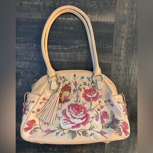 Y2K Original by Sharif 1827 Leather Handbag Embroidered Flowers
